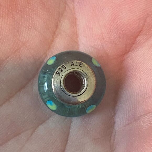 Authentic Pandora Teal Polka Dots Murano Glass Art Charm - Picture 2 of 2